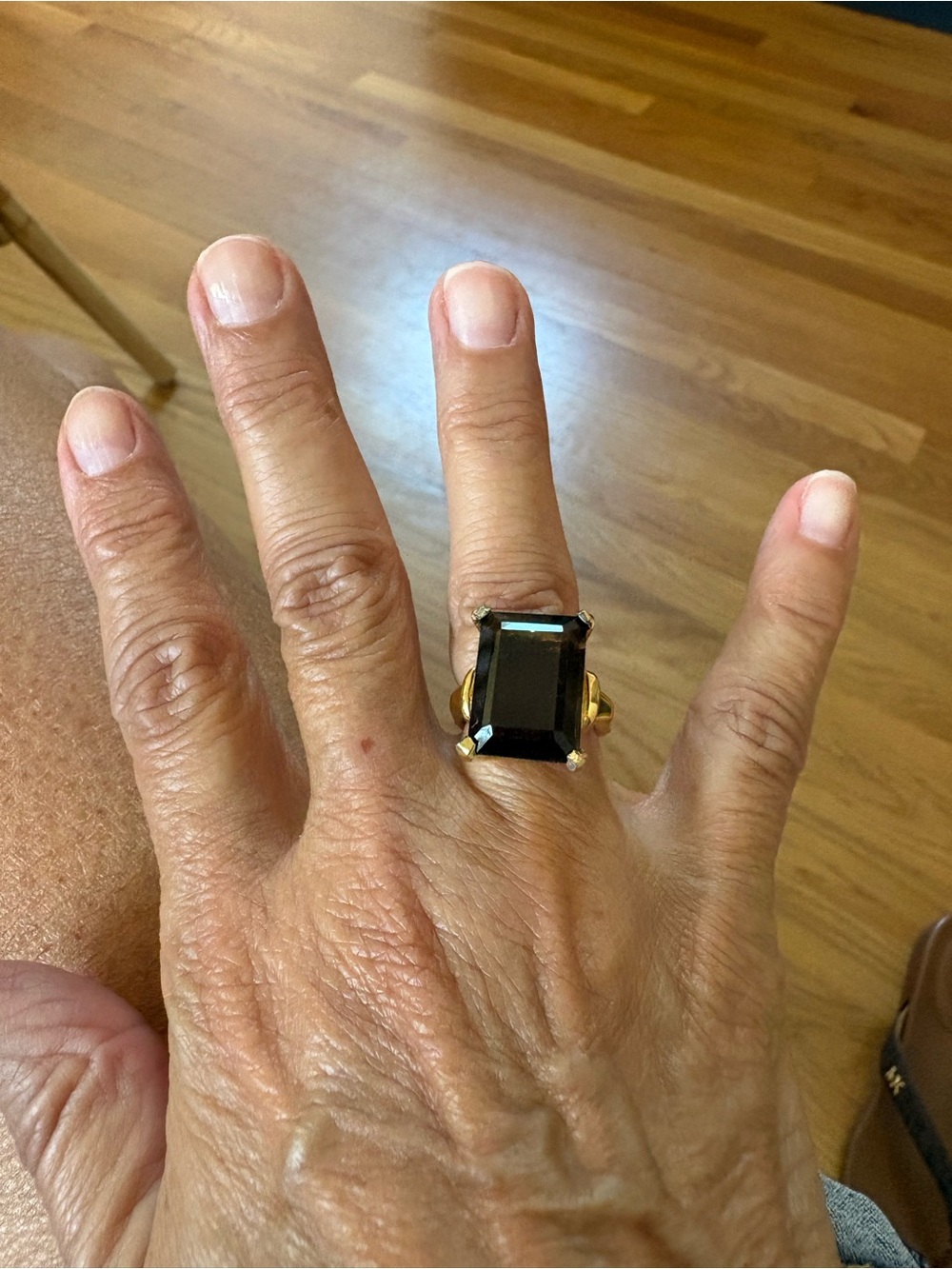 Vendome Elegant Smokey Quartz Glass Stone Gold Adjustable Cocktail Ring